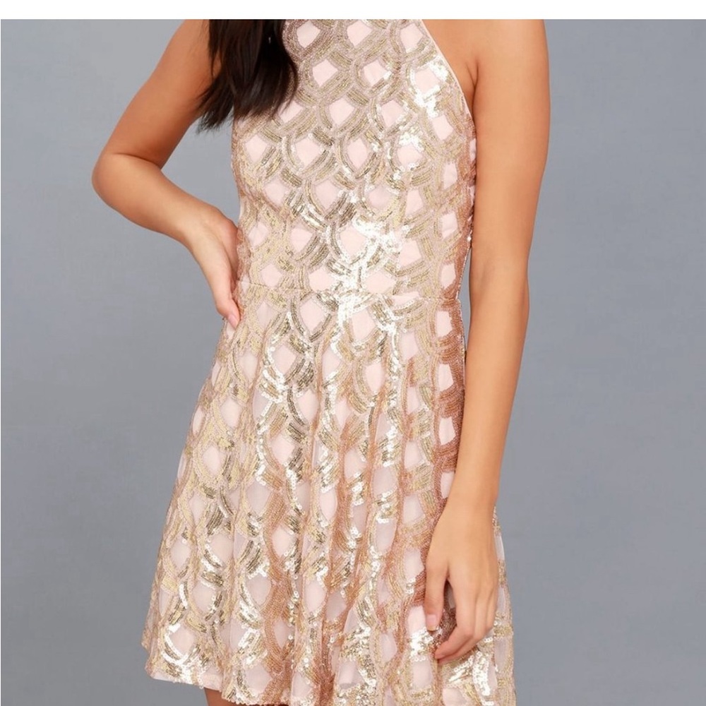 NWT Lulu’s Dresses | Rose Gold Sequin Skater Dress